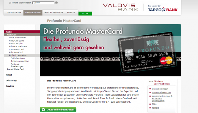 Das Kreditkartenangebot der Valovis Bank