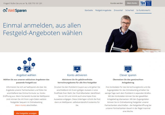 Die Homepage von WeltSparen