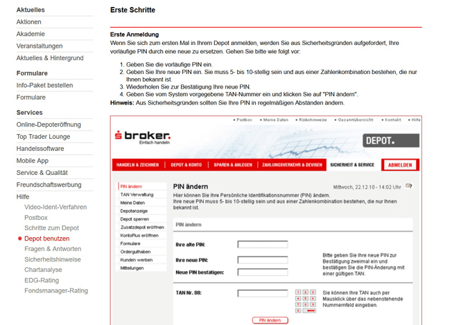 sBroker PIN-Wechsel
