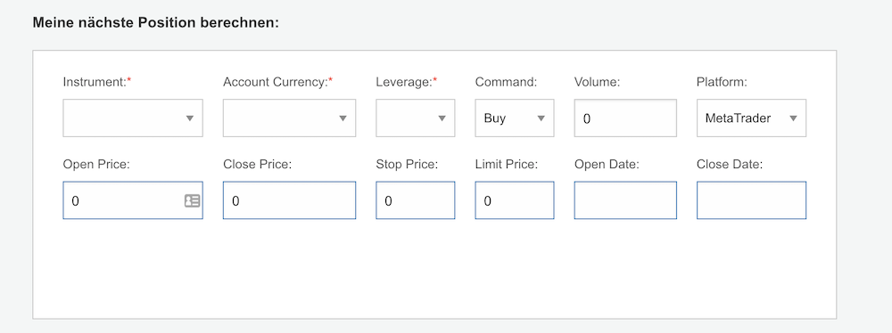 AvaTrade Trading-Positionsrechner