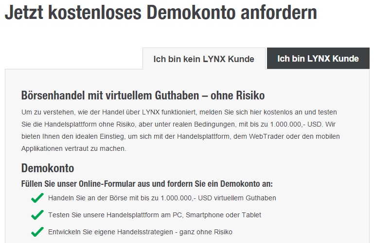 Das Demokonto bei Lynx