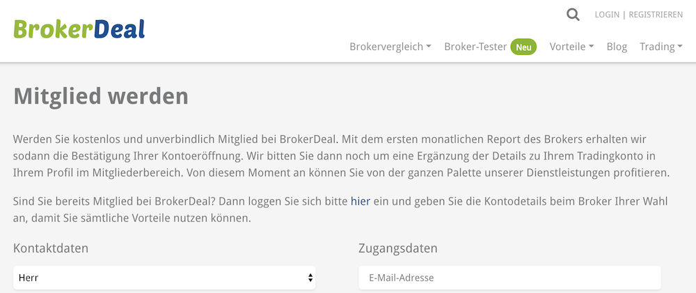 BrokerDeal Konto eröffnen
