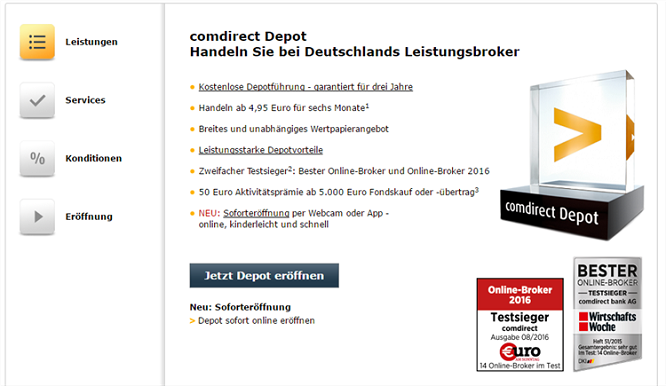 Comdirect Depot Leistungen und Kosten