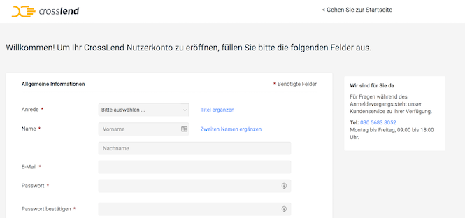 CrossLend Kontoeröffnung