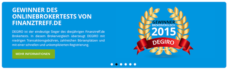 Im Jahre 2015 wurde DEGIRO von Finanztreff.de als bester Online-Broker ausgezeichnet