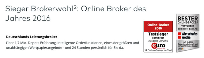 comdirect Auszeichnungen - Prämierter Broker