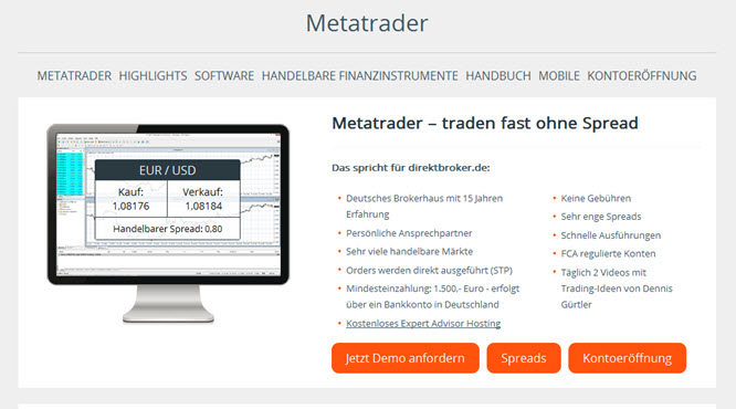 Direktbroker.de nutzt den MetaTrader als Handelsplattform