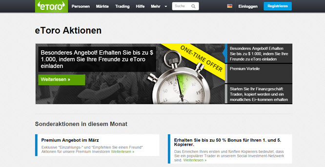 Regelmäßige Aktionen bei eToro