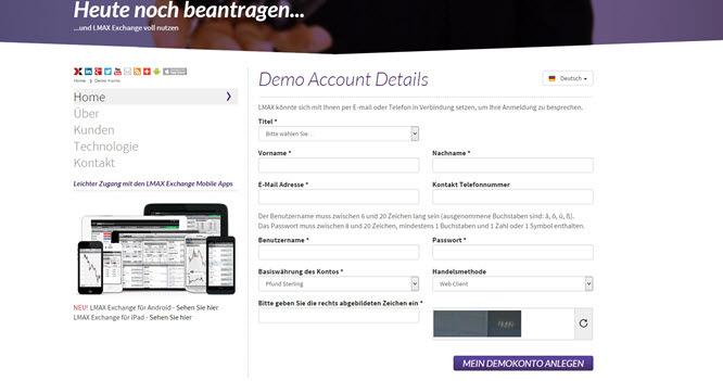 LMAX bietet die Möglichkeit eines Demokontos
