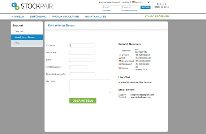 StockPair Test Neben der Support-Hotline können Sie den Kundenservice auch per Live-Chat oder E-Mail erreichen