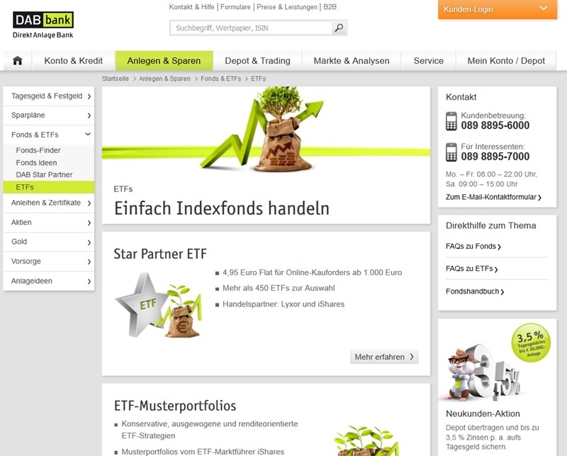 Screenshot ETF-Handel DAB Bank