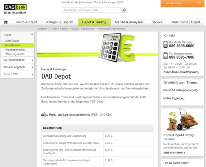 Screenshot Konditionen DAB Bank