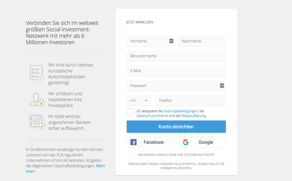 eToro Kontoeröffnung
