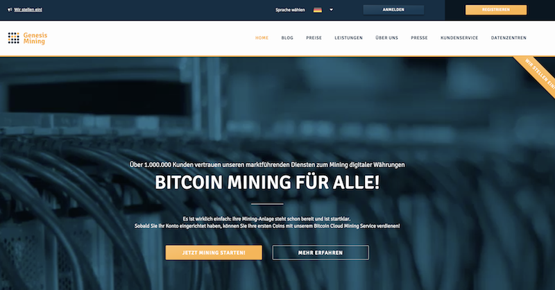 Genesis Mining Webseite