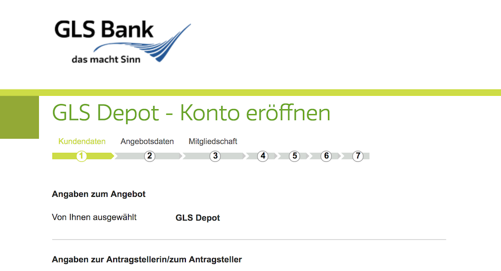 GLS Bank Depoteröffnung