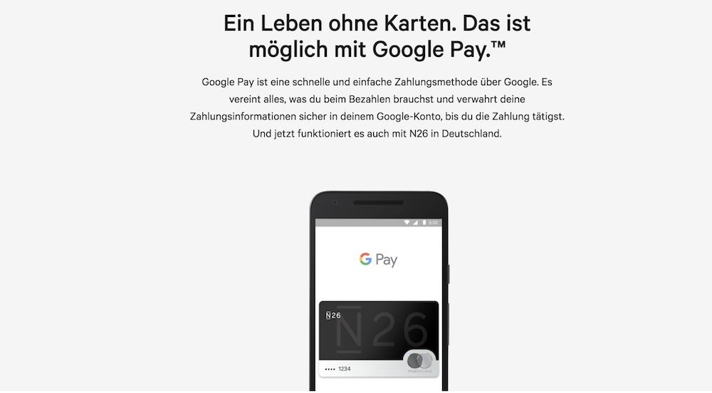 n26 Google Pay Bezahlung