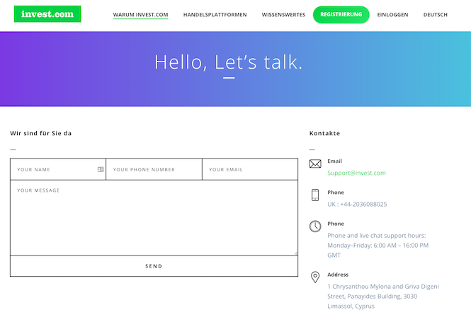 invest.com Kundenservice