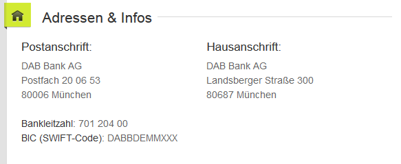 Der DAB Bank kann man auch heute noch ganz klassisch einen Brief schreiben. Screenshot der Website. 