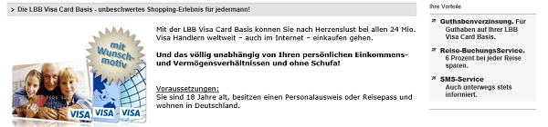 Prepaid Visa Kreditkarte auf lbb.de