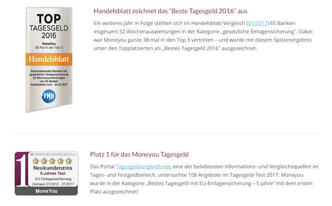 moneyou Auszeichnungen