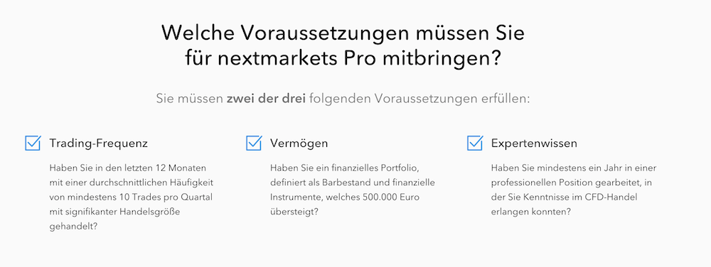 nextmarkets Pro Konto Voraussetzungen