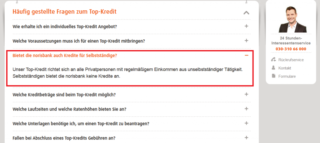 Keine Kredite für Selbstständige bei der norisbank
