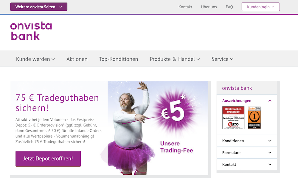 OnVista Bank Webseite