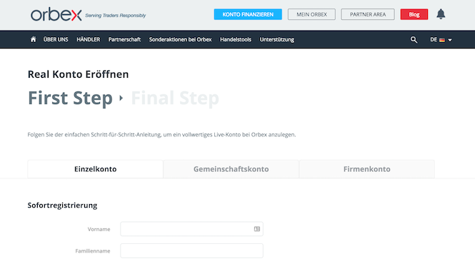 Orbex Handelskonto eröffnen