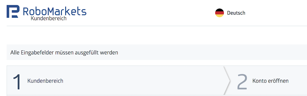 RoboMarkets Kontoeröffnung
