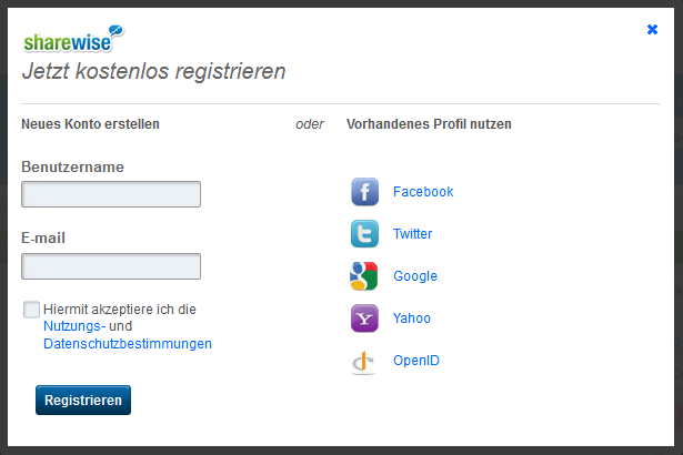 Registrierung bei sharewise
